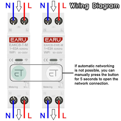 Tuya eWeLink WiFi Smart Circuit Breaker 1P+N 63A MCB Time Relay Switch Energy Meter kWh Voltage Current Protector Remote Control