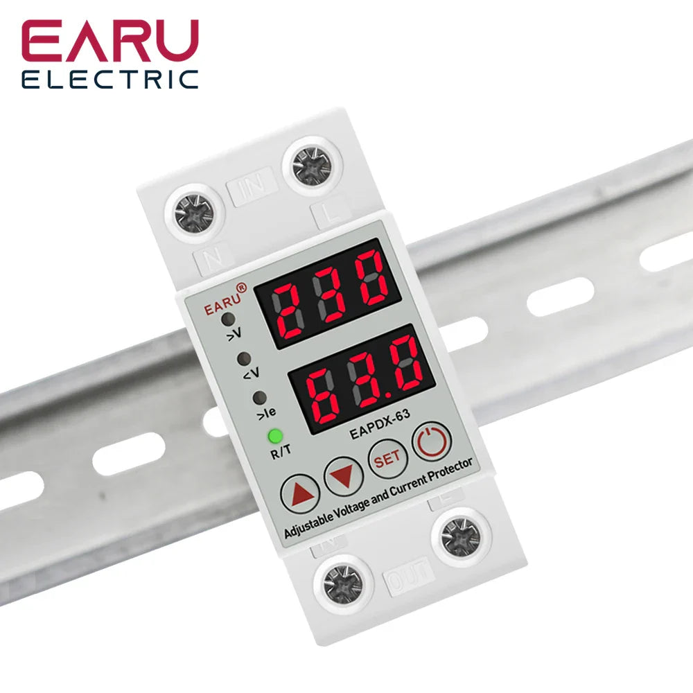 40A 63A 230V Din Rail Adjustable Over Voltage And Under Voltage Protective Device Protector Relay Over Current Protection Limit by 54Grid - Renewable Energy Store