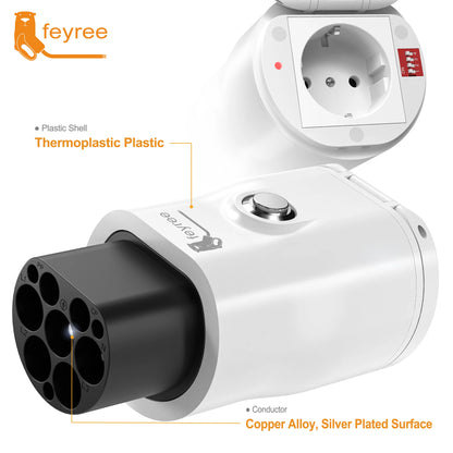 feyree GB/T EV Discharge Adapter with Temp Protection & Power Light - Adjustable Switch for Chinese EV Cars V2L for Camping Use