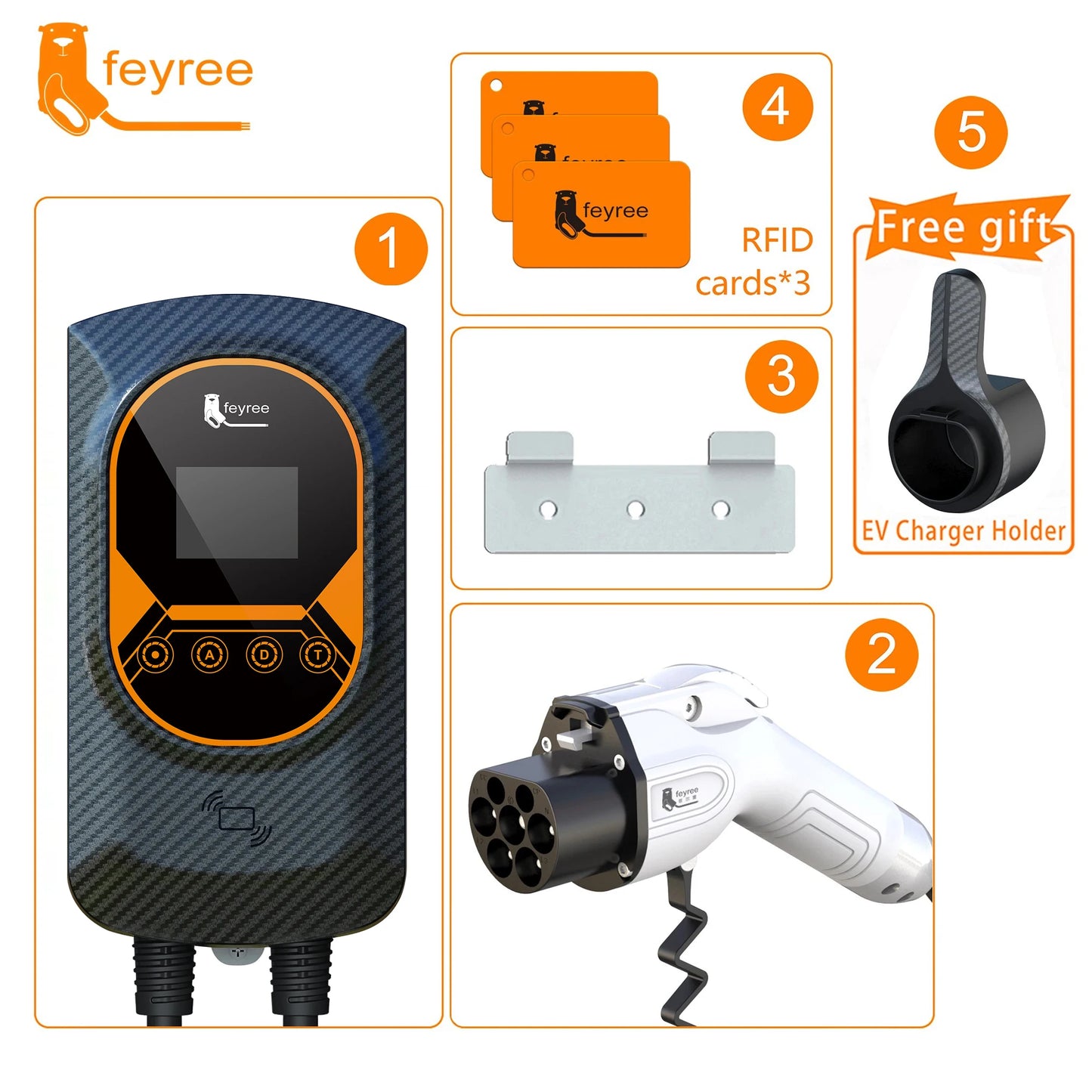 feyree EV Charger GB/T Socket EVSE Wallbox 32A 22KW 3Phase 16A 11KW Electric Vehicle APP Control Charging Station 7.6KW 5m Cable