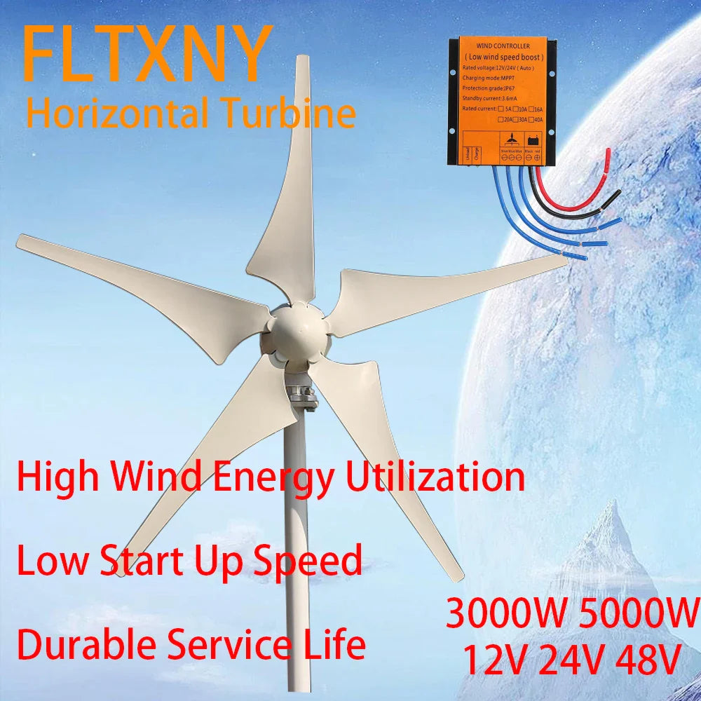 High Power Residential Wind Turbine 5kw Camping Windmill Home Appliance 12v 24v 48v Fan Free Energy Magnetic Generators by 54Grid - Renewable Energy Store