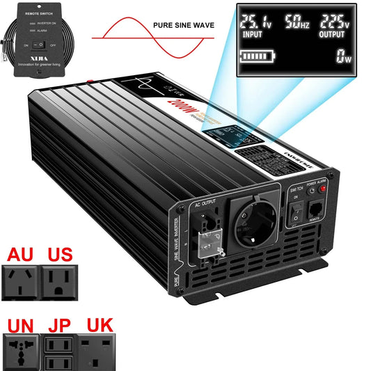 2000W pure sine wave power inverter 12V/24V/48V DC to 110V 220V AC LCD screen - 54Grid - Renewable Energy Store