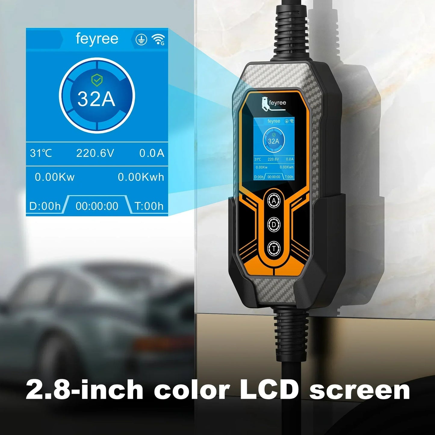 feyree EV Charger TS-NACS Socket 32A 7KW APP Control EVSE Portable Charger Box Holder Adapter Gift for Tesla Car Models 3/Y/S/X