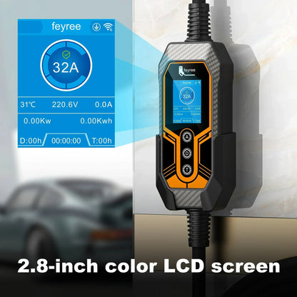feyree EV Charger TS-NACS Socket 32A 7KW APP Control EVSE Portable Charger Box Holder Adapter Gift for Tesla Car Models 3/Y/S/X