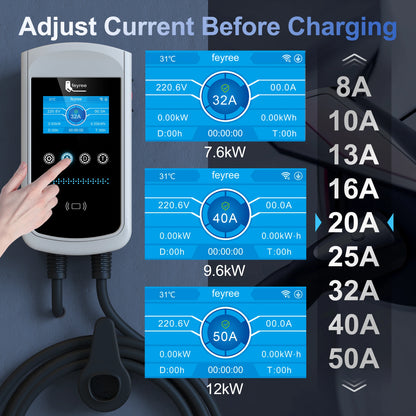 feyree Dynamic Load Balancing EV Charging Station 32A 7kW TS-NACS Charger Plug Car Charger EVSE Wallbox 9.6kW 12kW APP Control