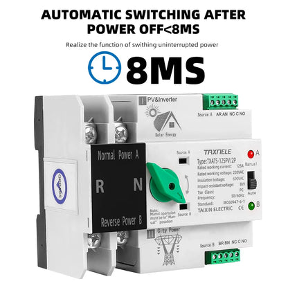 Dual Power Automatic Transfer Selector Switches Uninterrupted 63/ 100/ 125A photovoltaics solar by 54Grid - Renewable Energy Store
