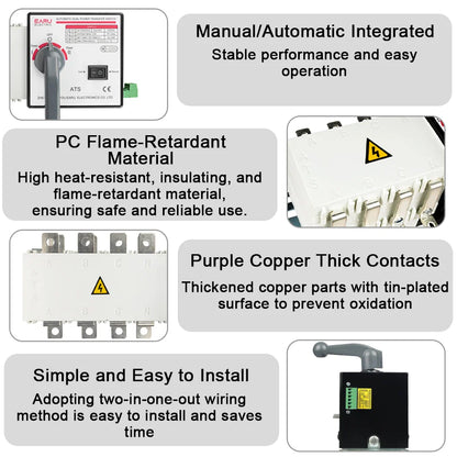 4P 630A AC400V ATS PC Automatic Transfer Switch Electrical Selector Switche  Auto or Manual 2 Input 1 Output Uninterrupted Power