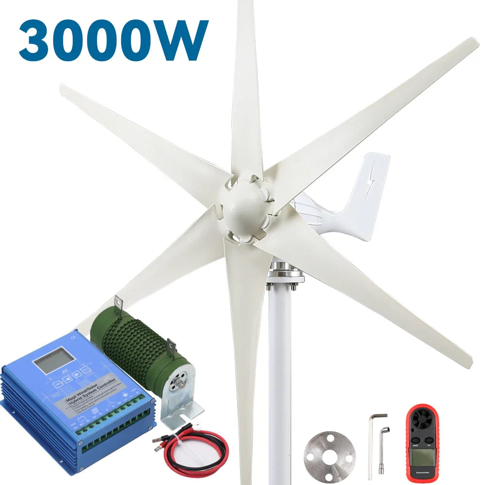 3kw Small Wind Mill Turbine Power Generator Complete Kit 12v 24v 48v 3 Blades Dynamo With MPPT Charge Controller RV Yacht Farm - 54Grid - Renewable Energy Store