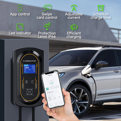 AFYEEV EV Charger 32A 7.6KW Electric Vehicle Car Charger EVSE Wallbox 11KW 22KW 3Phase Type2 Cable IEC62196-2 Socket APP Control