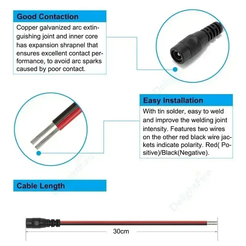 12V 3A DC Power Pigtail Cable 20 18 AWG Male Female Connector by 54Grid - Renewable Energy Store