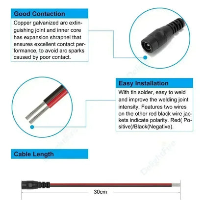 12V 3A DC Power Pigtail Cable 20 18 AWG Male Female Connector by 54Grid - Renewable Energy Store