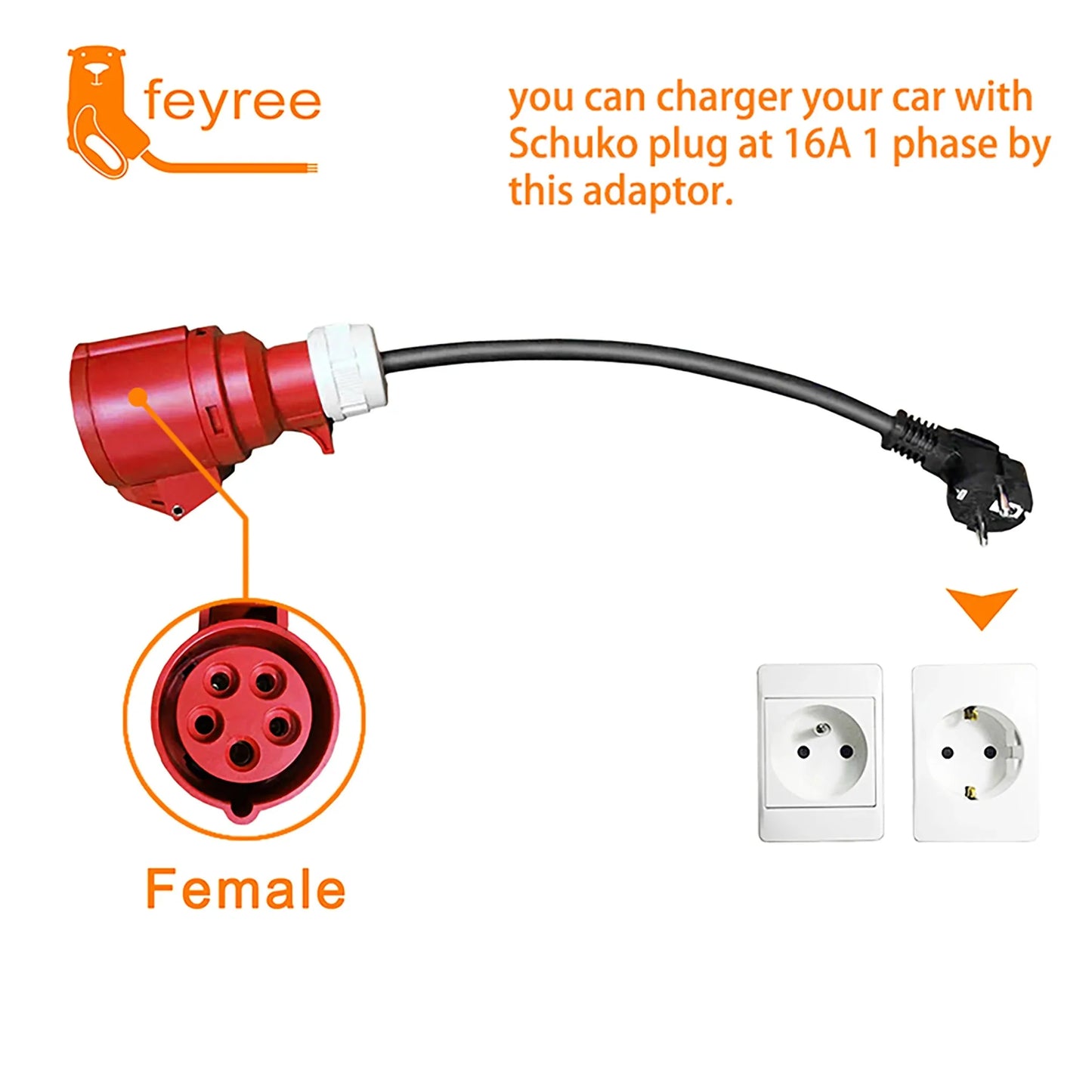 feyree EV Charger Portable Type2 11KW 16A 3 Phase EVSE Charging Box Current Adjustable CEE Male Plug for Electric Car Charger