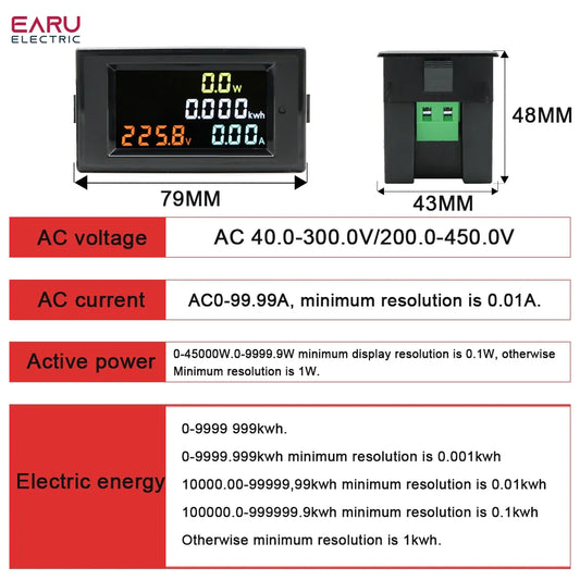 D69-2049 Digital Multimeter 100A AC 40-300V Electric Power Energy Voltmeter Ammeter Analyser Watt Volt kWh 220V LCD by 54Grid - Renewable Energy Store