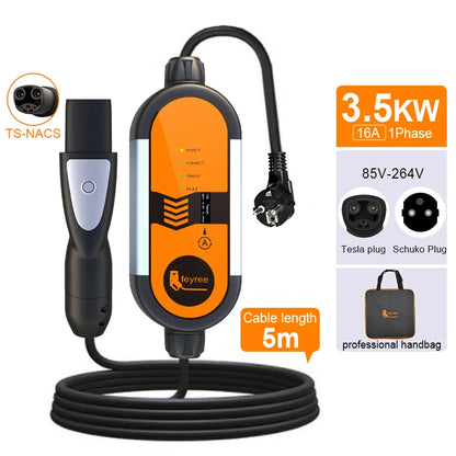 feyree 3.5kW 16A TS-NACS Portable EV Charger Plug Charging Box Adjustable Current Fast Charging Compatible for Tesla Car Charger