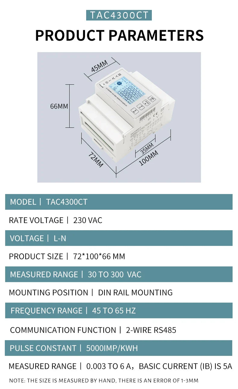 Din Rail 3 Phase Energy Monitor Consumption Power Meter kwh Ammeter With 3PCS RS485 Modbus 50/100/15/200CT 230VAC by 54Grid - Renewable Energy Store