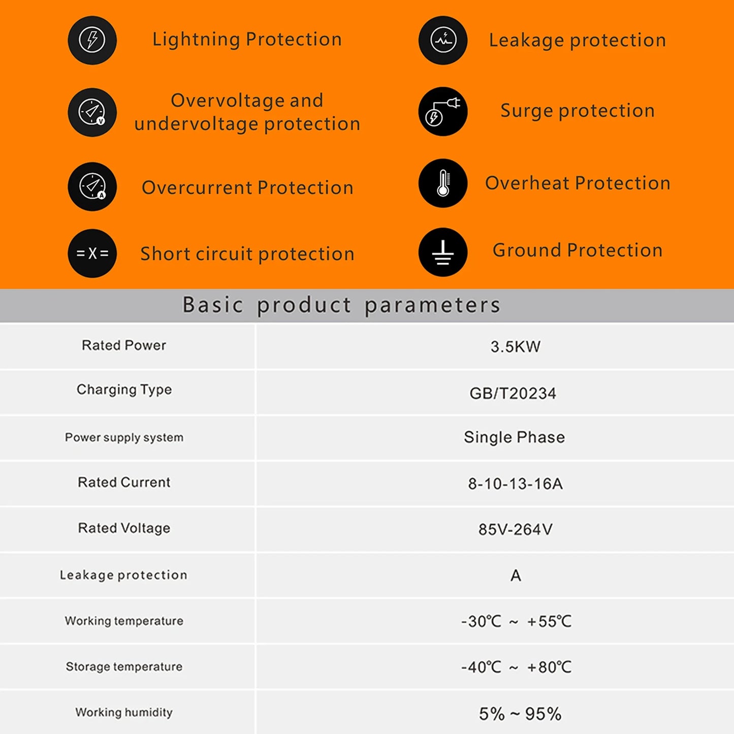 feyree Type2 3.5KW 16A 1Phase EV Charger Portable Charging Box Current Adjustable 5m Cable Charging Station for Electric Vehicle