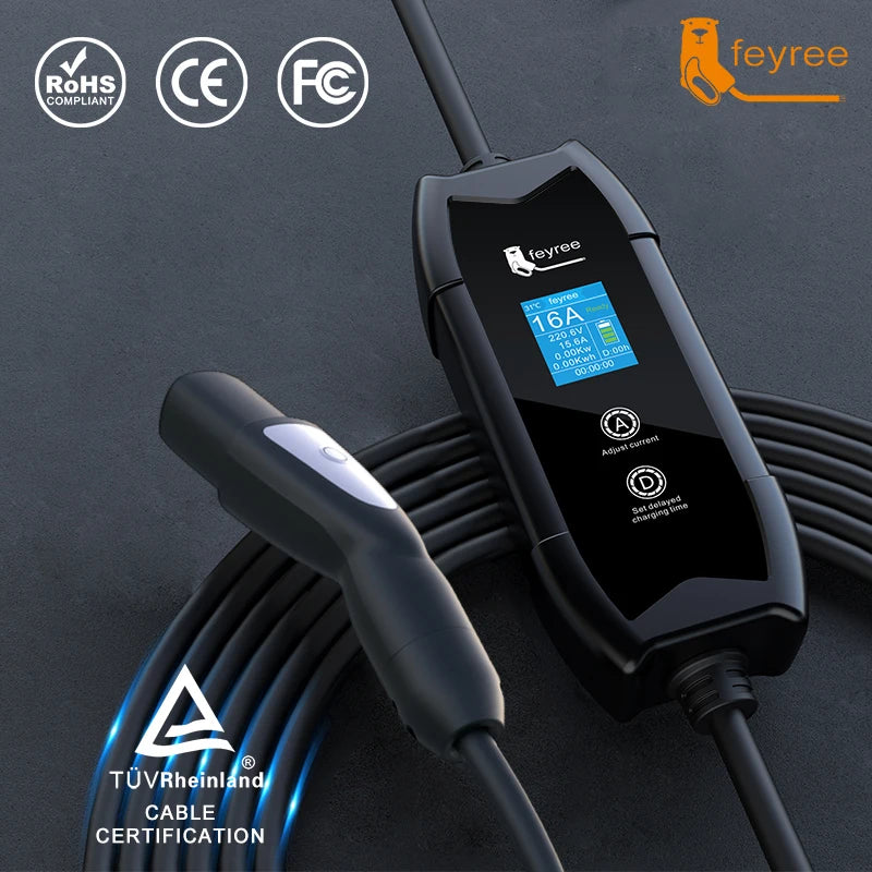 feyree 3.5KW TS-NACS Charger Plug EV Charger Portable 1.8" LCD Screen with Set Delay Schedule Charging Station for Tesla Cars by 54Grid - Renewable Energy Store