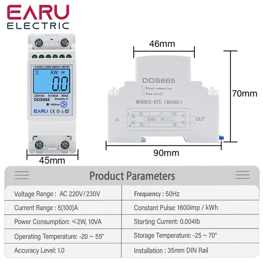 Multifunction 230V 100A Bi-Directional Energy Meter Reset Zero Kwh Solar PV Power Voltage Current Frequency RS485 Communication by 54Grid - Renewable Energy Store