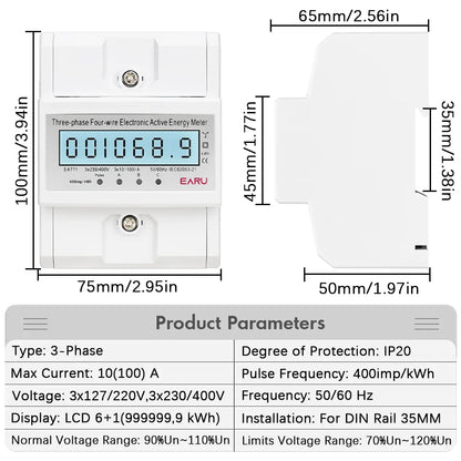 Three Phase LCD Energy Meter Backlight Bidirectional Electricity Meter kWh RS485 Remote Communication for Meter Reading AC 380V