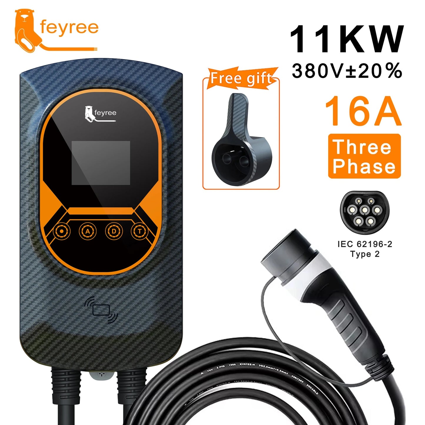 feyree EV Charger Type2 32A 7.6kW EVSE Wallbox 2.8inch Screen Current Adjustable Wallmounted Charging Station for Electric Car
