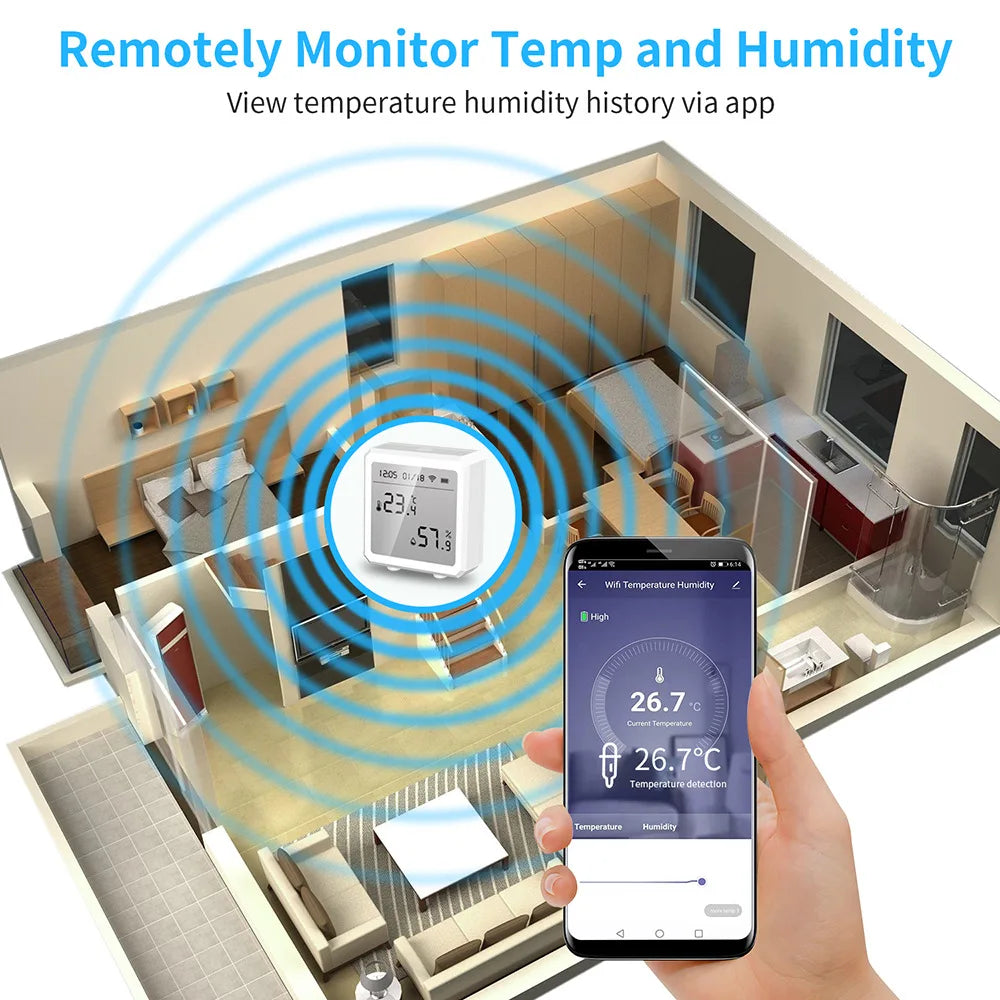 Tuya Smart WIFI Temperature And Humidity Sensor Indoor Hygrometer Thermometer With LCD Display Support Alexa Google Assistant by 54Grid - Renewable Energy Store