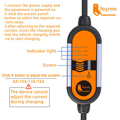feyree 3.5kW 16A TS-NACS Portable EV Charger Plug Charging Box Adjustable Current Fast Charging Compatible for Tesla Car Charger
