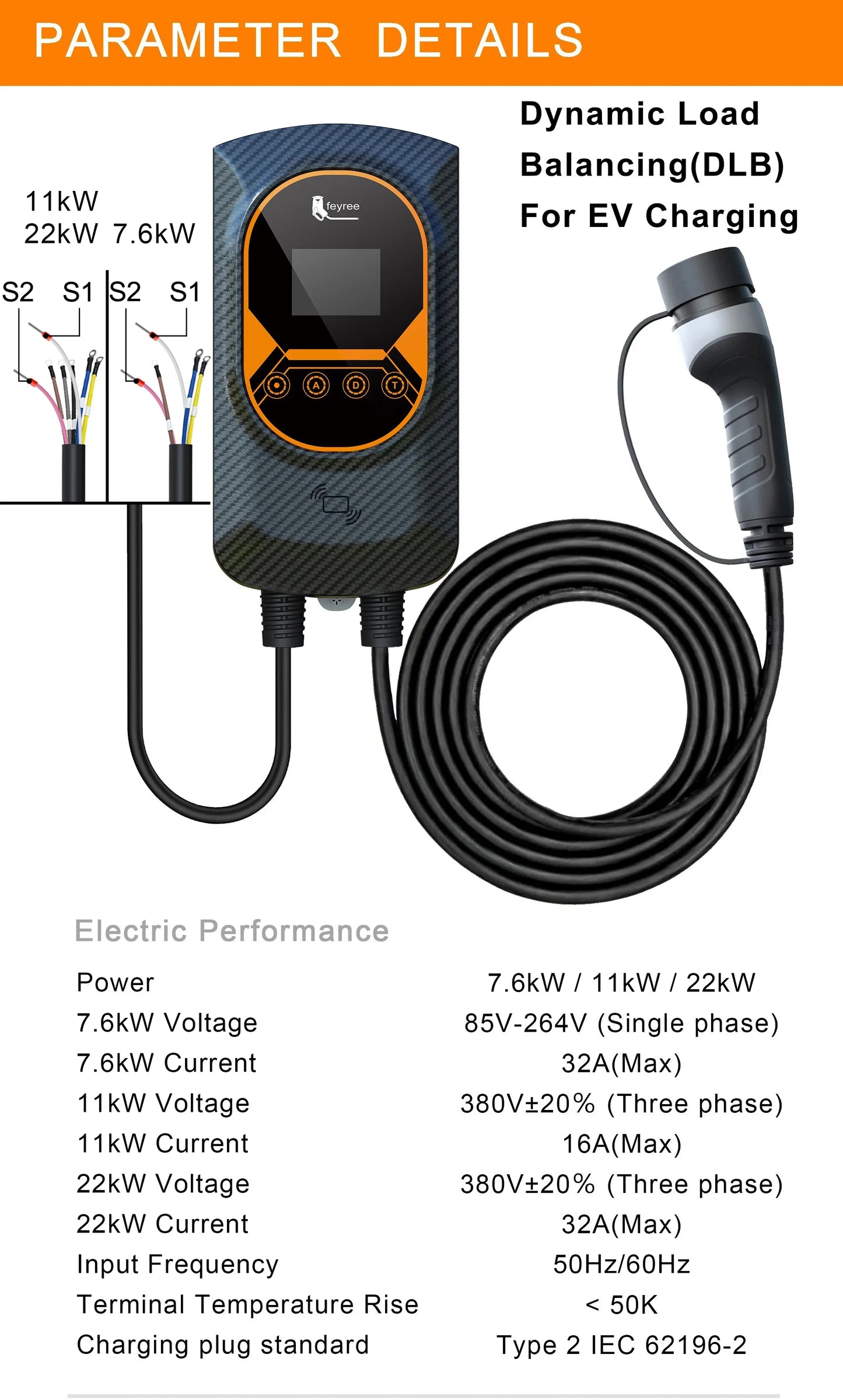 feyree DLB EV Charger Wallbox Type 2 Home Charger Smart Energy Management Balance Charging Plan APP Control EVSE Charger Station