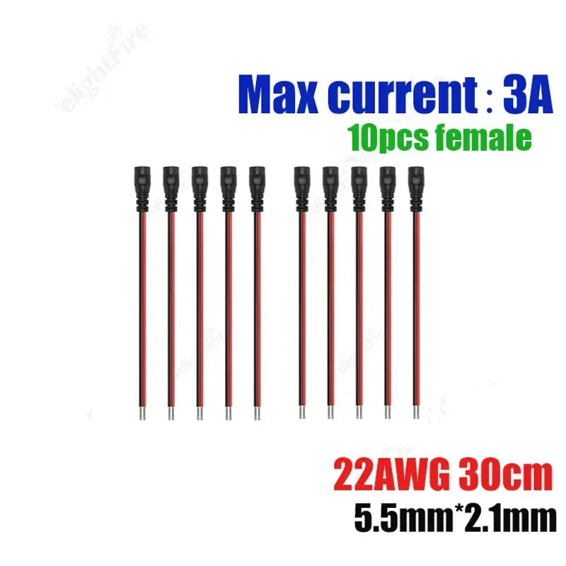 12V 3A DC Power Pigtail Cable 20 18 AWG Male Female Connector by 54Grid - Renewable Energy Store