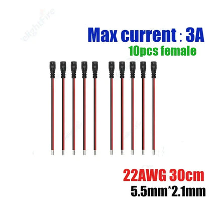 12V 3A DC Power Pigtail Cable 20 18 AWG Male Female Connector by 54Grid - Renewable Energy Store