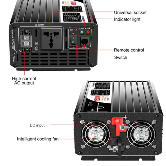 1500W inverter 12v 220v pure sine wave solar power inverter DC 24V 48V to AC 110V with remote control - 54Grid - Renewable Energy Store