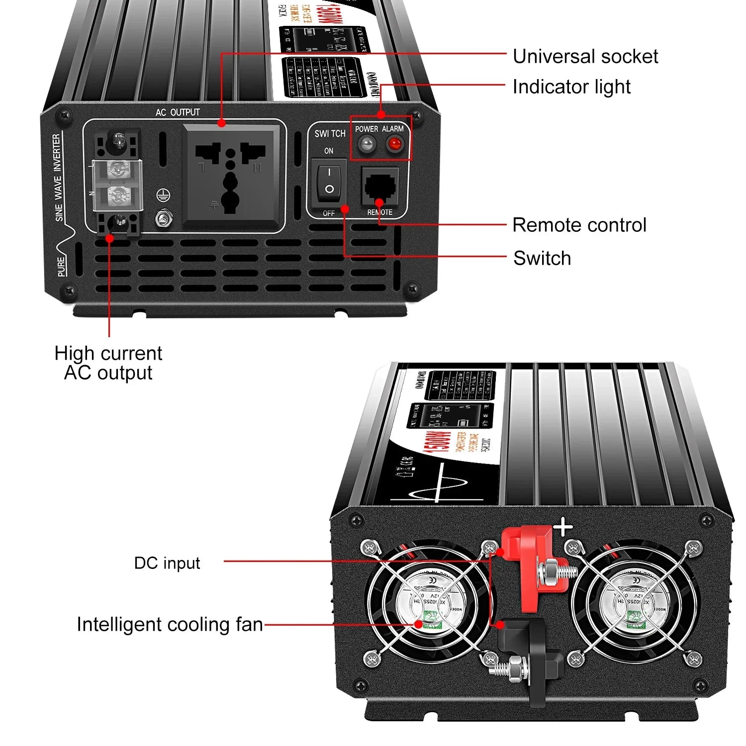 1500W pure sine wave inverter 12V/24V/48V LCD screen - 54Grid - Renewable Energy Store