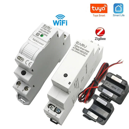 Tuya Smart WiFi Zigbee Electricity KWH Meter Din Rail Single Phase AC 110V 240V 50A 63A CT AC Meter App Real Time Monitor Power by 54Grid - Renewable Energy Store