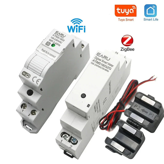 Tuya Smart WiFi Zigbee Electricity KWH Meter Din Rail Single Phase AC 110V 240V 50A 63A CT AC Meter App Real Time Monitor Power by 54Grid - Renewable Energy Store
