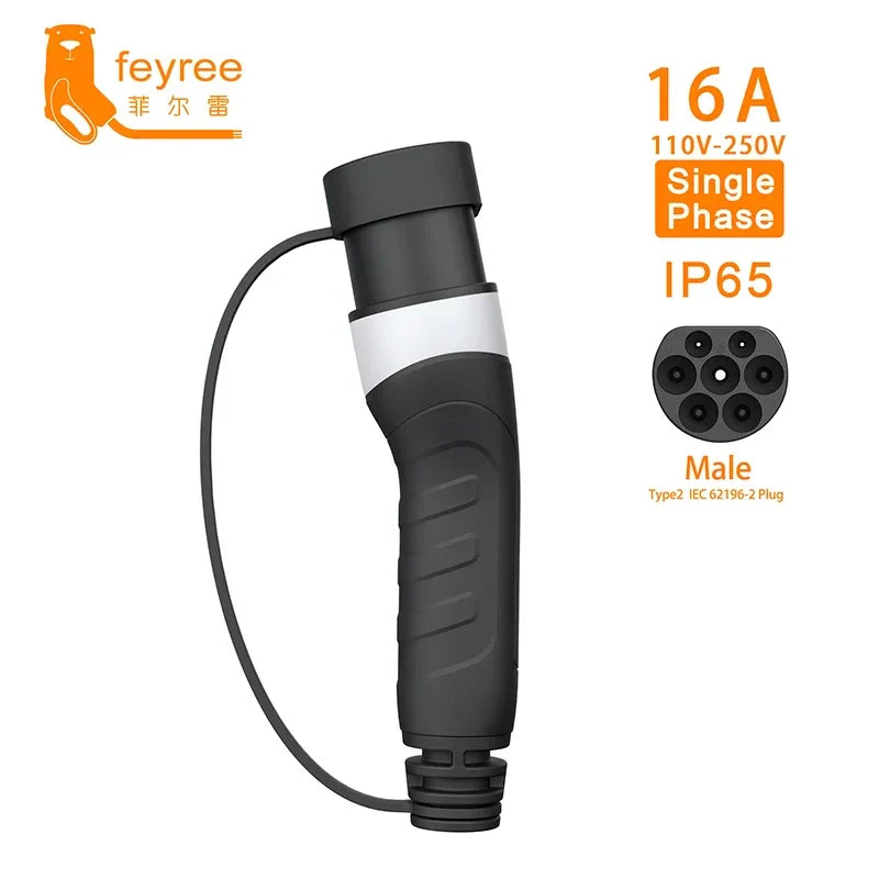 feyree EV Charger Type2 Male Charger Plug for Power Supply Side 16A 32A 1 Phase IEC62196-2 Adapter 11KW 22KW 3Phase Electric Car by 54Grid - Renewable Energy Store