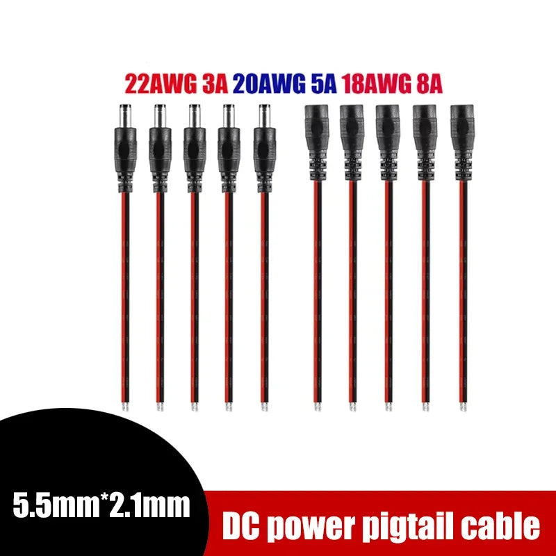 12V 3A DC Power Pigtail Cable 20 18 AWG Male Female Connector by 54Grid - Renewable Energy Store