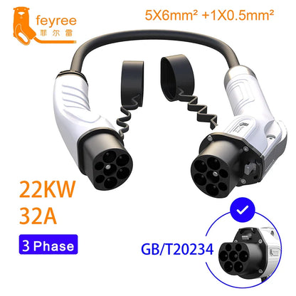 feyree Type2 Male Plug to GB/T Car Charger Adapter for Electric Car Charging Cable Portable EV Charger Plug 16A 11KW 32A 22KW by 54Grid - Renewable Energy Store
