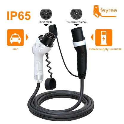 feyree EV Charger GB/T Female Car side to type2 Male Plug 16A 3.5KW 32A 7KW Charging Cable 5m 11KW 22KW 3Phase for Electric Car