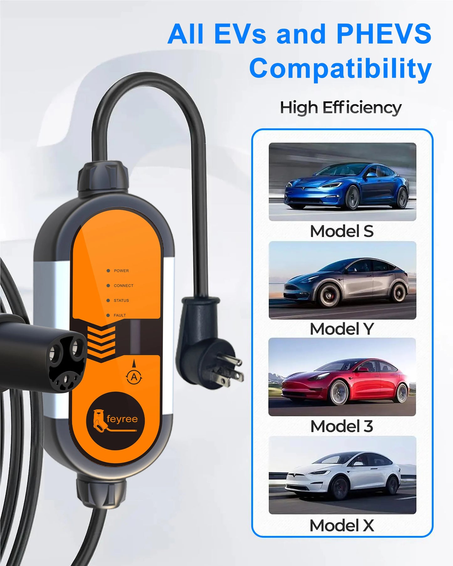 feyree 3.5kW 16A TS-NACS Portable EV Charger Plug Charging Box Adjustable Current Fast Charging Compatible for Tesla Car Charger