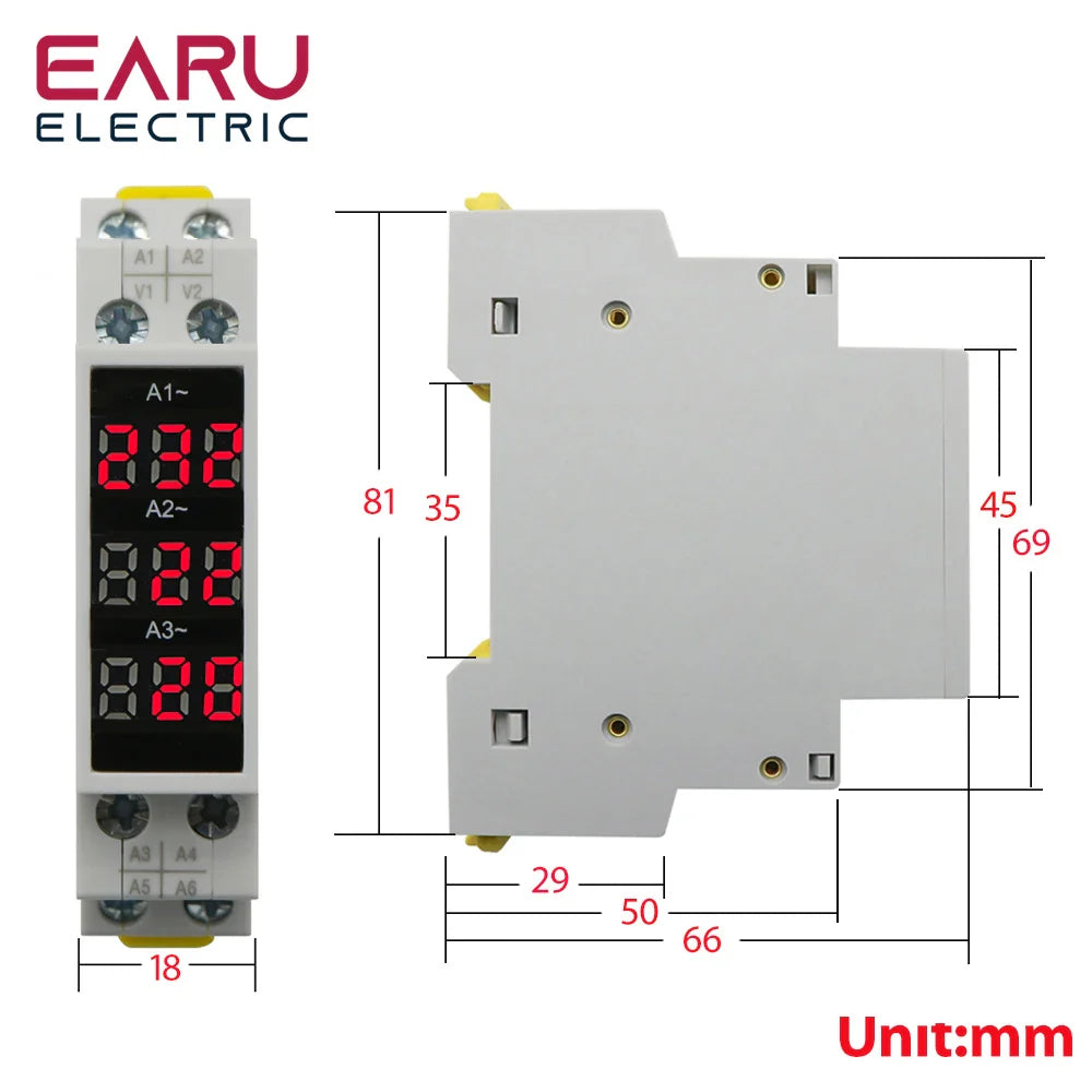 Din Rail 18mm Voltage Current HZ Meter AC 80-500V 220V 380V 100A Modular Voltmeter Ammeter LED Indicator Digital Volt Tester by 54Grid - Renewable Energy Store