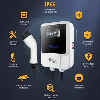 7KW Electric Car Charging Station with RFID Cards EV Chargers Type1/Type2/GBT EV Wallbox Charger IEC62196-2 J1772 - 54Grid - Renewable Energy Store