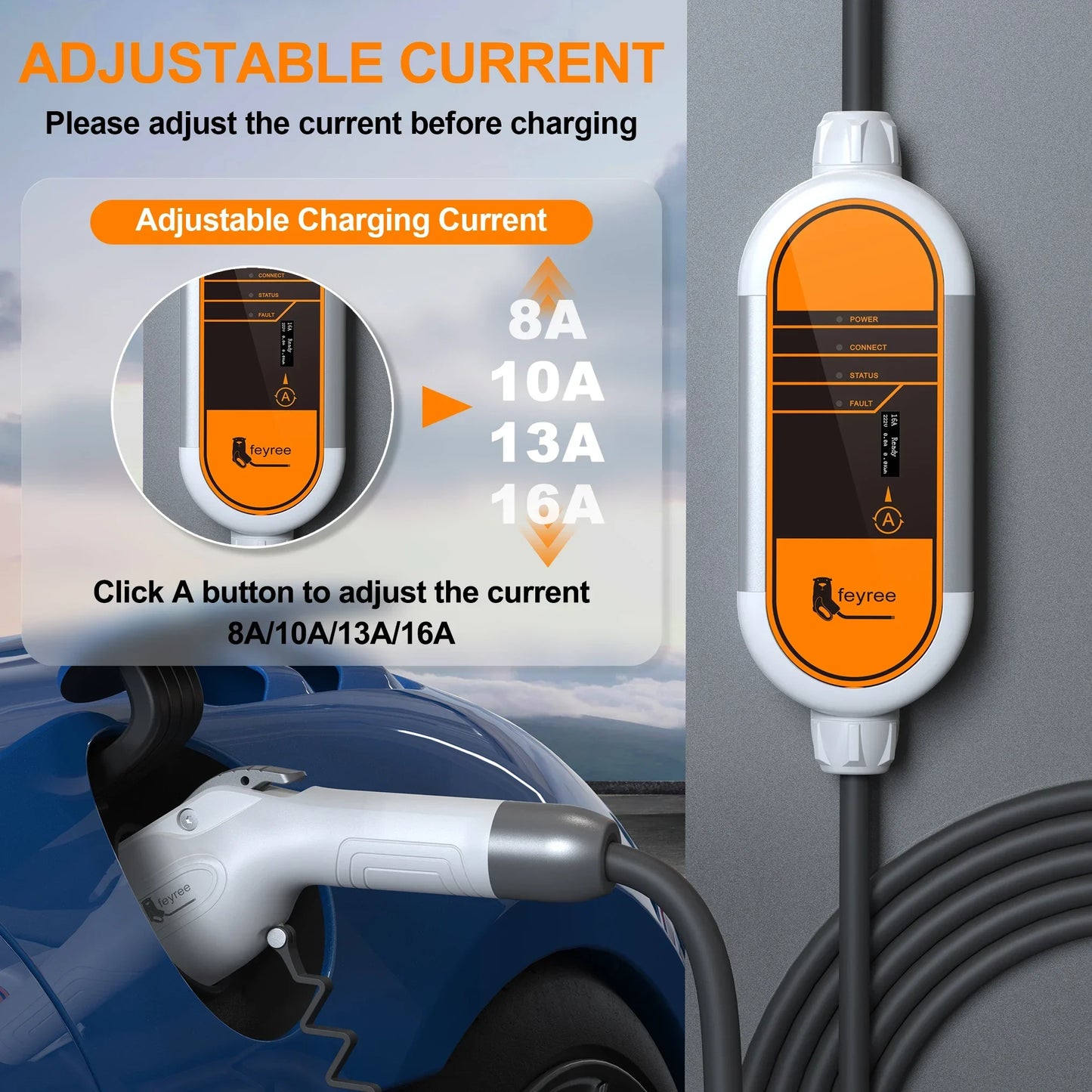 feyree GB/T Cord EV Charger 16A 3.5KW 1Phase Portable Charger Box Current Adjustable 5M Charging Cable for Electric Vehicle by 54Grid - Renewable Energy Store