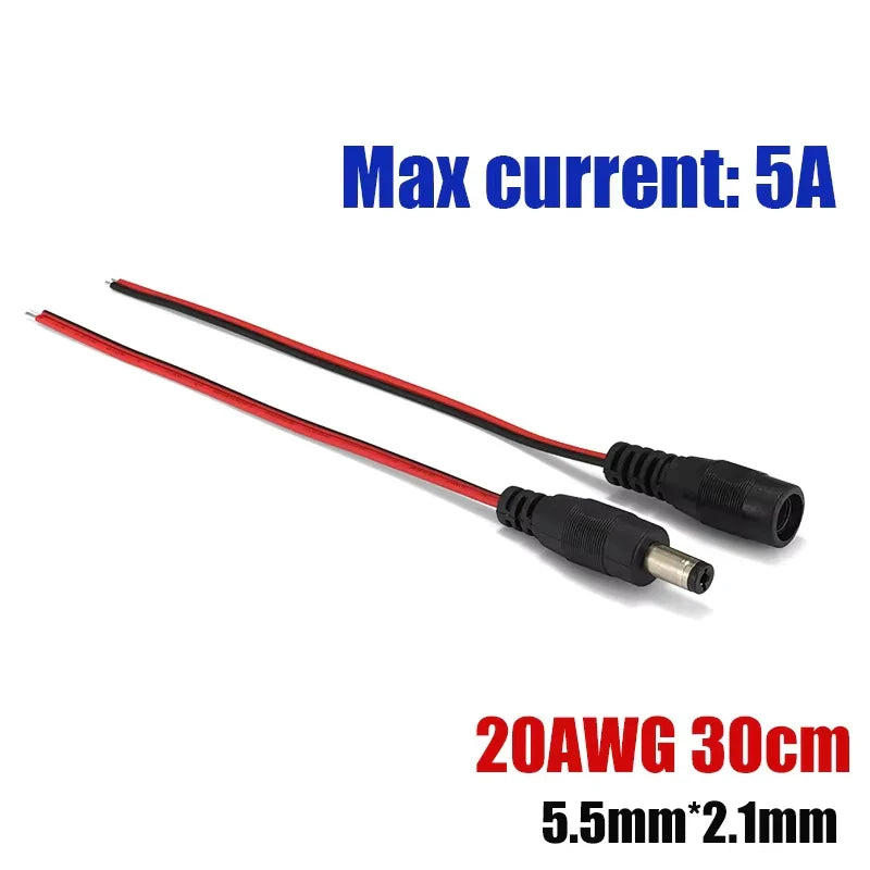 20AWG 12V 5A DC Power Pigtail Cables 5.5mm 2.1mm Jack Connector by 54Grid - Renewable Energy Store