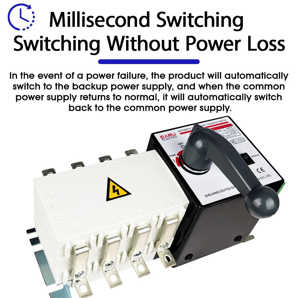 4P 160A AC400V ATS PC Automatic Transfer Switch Electrical Selector Switche  Auto or Manual 2 Input 1 Output Uninterrupted Power