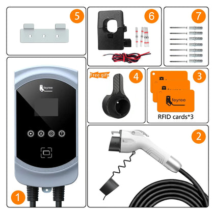 feyree DLB Function EV Charger Type1 EVSE Wallbox 32A 7.6kW 40A 9.6kW 50A 12kW 1P j1772 Socket APP Control for Electric Vehicle