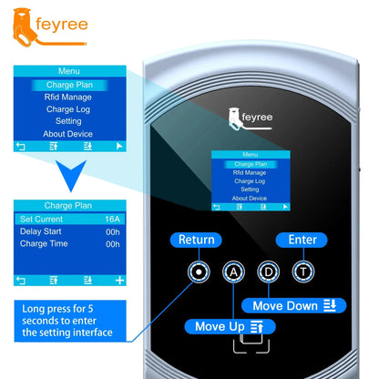 feyree Type2 EV Charger 32A 7.6KW 1Phase EVSE Wallbox 11KW 22KW 3 Phase Fast Charging Station 5m Cable for Electric Vehicle Car