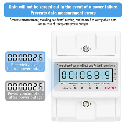 Three Phase LCD Energy Meter Backlight Bidirectional Electricity Meter kWh RS485 Remote Communication for Meter Reading AC 380V