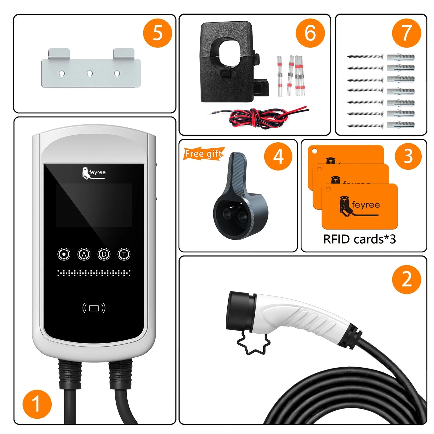 feyree Type2 EV Charger 4.3inch Screen 32A 7.6kW Dynamic Load Balancing 11kW 22kW 3Phase EVSE Wallbox APP with Charge History