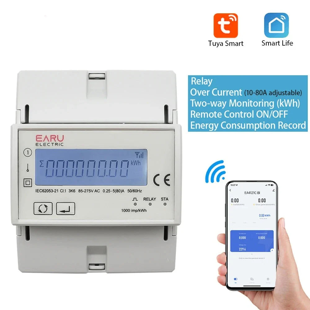 Tuya Wifi Zigbee 110V 220V 80A Smart Single Phase Two-way Bidirectional Energy Meter Timer Power Consumption Monitor KWh Meter by 54Grid - Renewable Energy Store
