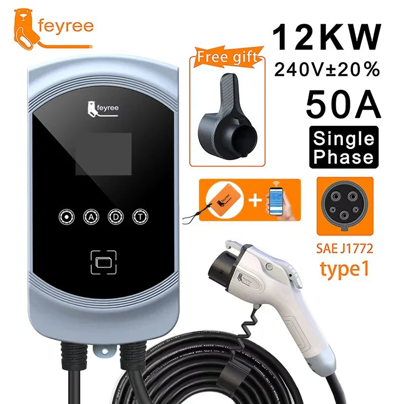 feyree EV Charger Type1 EVSE Wallbox 32A 7.6KW 40A 9.6KW 50A 12KW 1Phase j1772 Adapter APP Control for Electric Vehicle Car by 54Grid - Renewable Energy Store