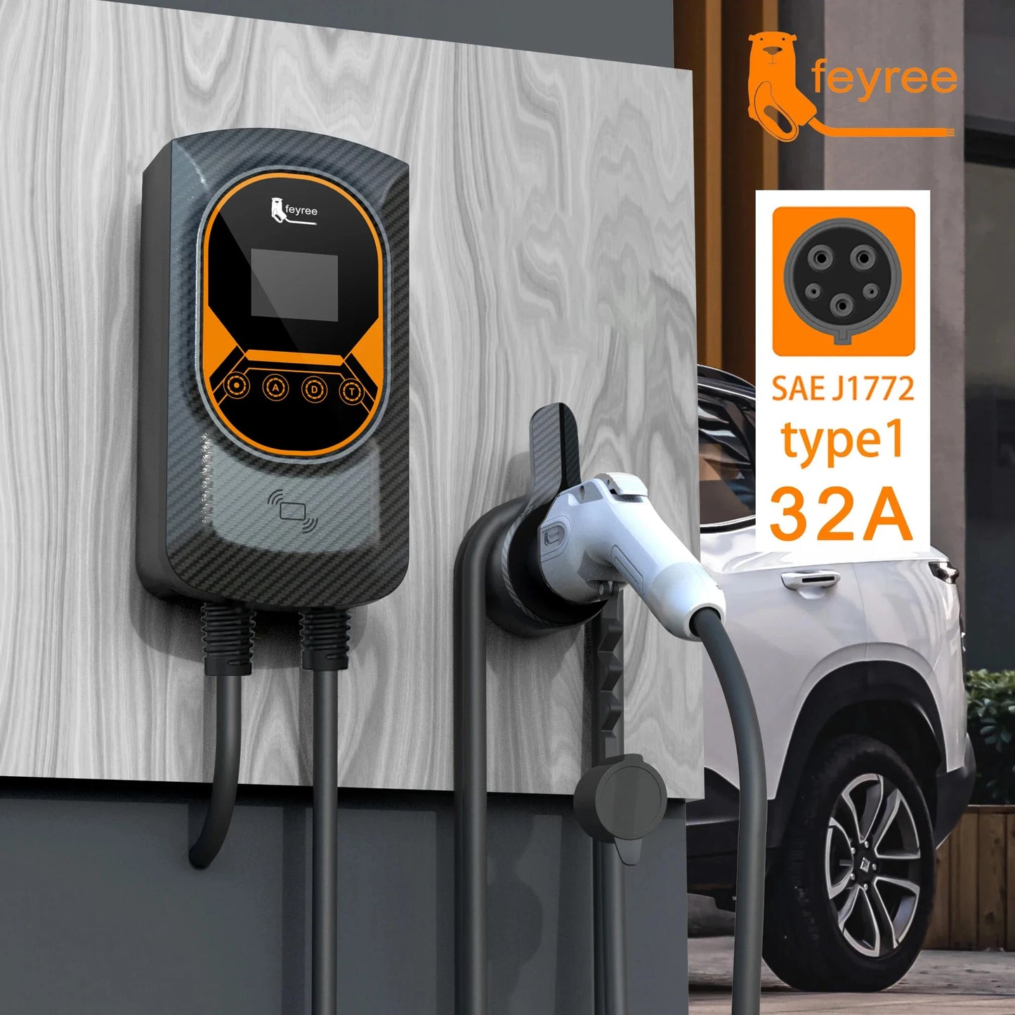 feyree EVSE Wallbox EV Charger Type1 50A 12KW Fast Charging 32A 7.6KW 40A 9.6KW Single Phase Charging Station for Electric Car